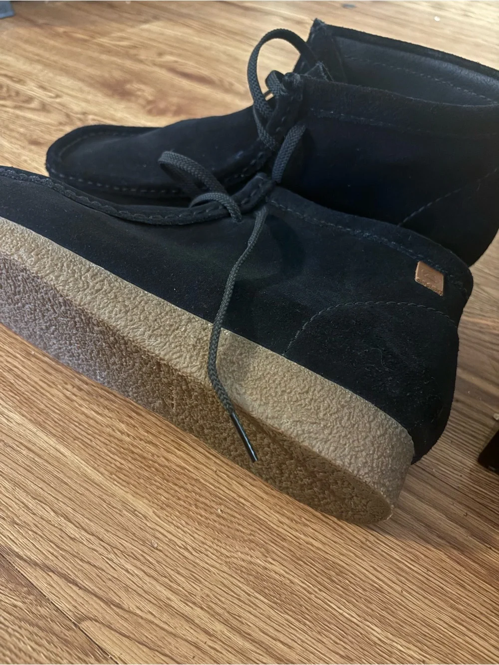 Clarks Black Suede Chukka Boot with Crepe Sole Wide width